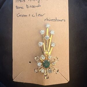 Vintage Gold and Green Rhinestone Brooch